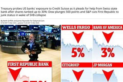 Market Sinks as Credit Suisse, Banks in Europe Worry Investors